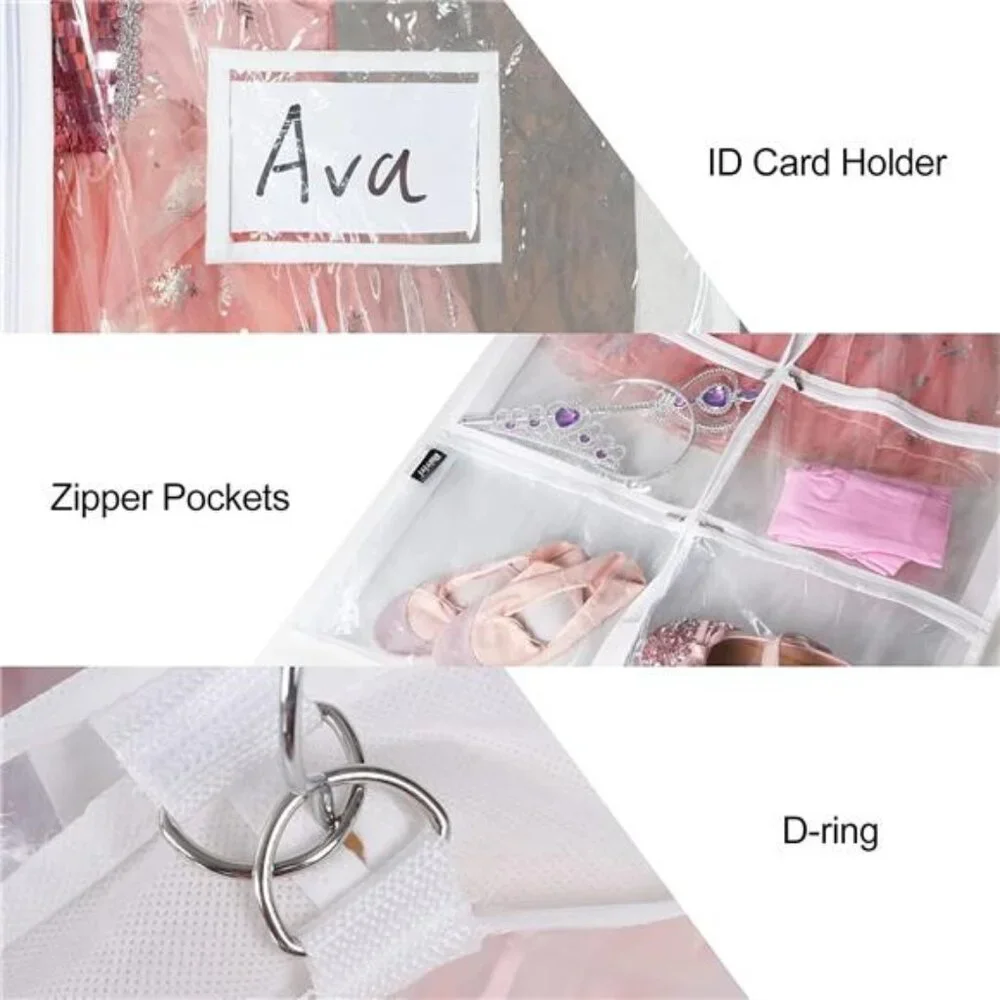 3 Pack Clear PVC Dance Costume Garment Bags 40 Inch Zipper Pockets Competition